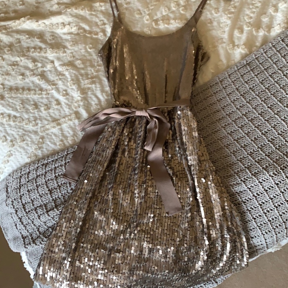 Beige-silver sequin tie dress